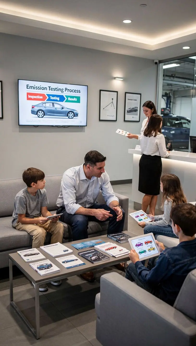 Customer receiving clear, educational guidance from a professional technician about vehicle emissions standards.